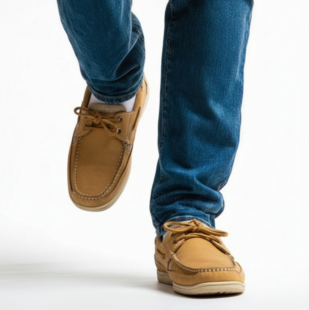 Reef Legends Mens Tan Leather Boat Shoes Slip On Loafers Size 8M